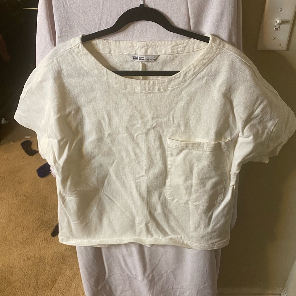 Eggshell either denim crop top